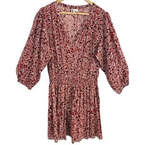 Sundry Evereve Floral Smocked Waist Mini Dress Size 3 L Boho Cottagecore Prairie